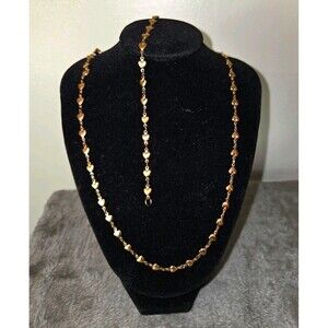 MILOR Stainless Steel Rose Gold Tone Puffy Heart Necklace Bracelet Set